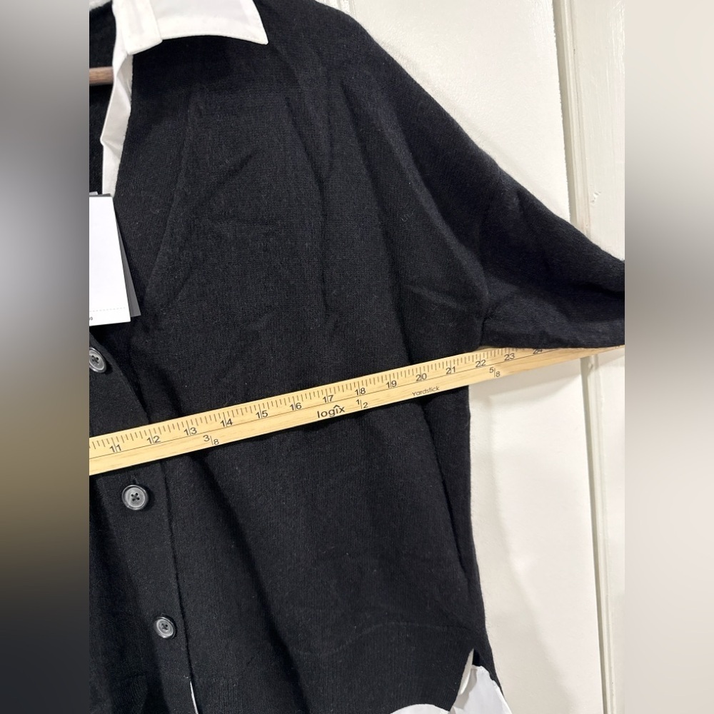 C by Bloomingdale’s Cashmere Layered Shirt Cardigan XL Black White NWT - Picture 7 of 11